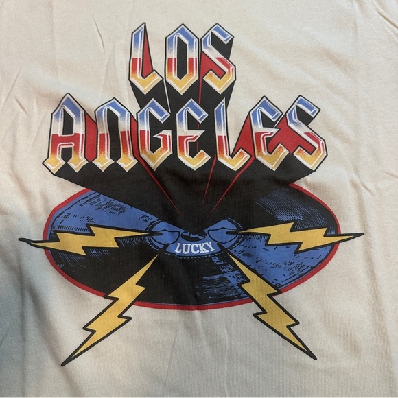 Lucky Brand Cream Short Sleeve Tee Los Angeles Style 100% Cotton - Picture 2 of 5